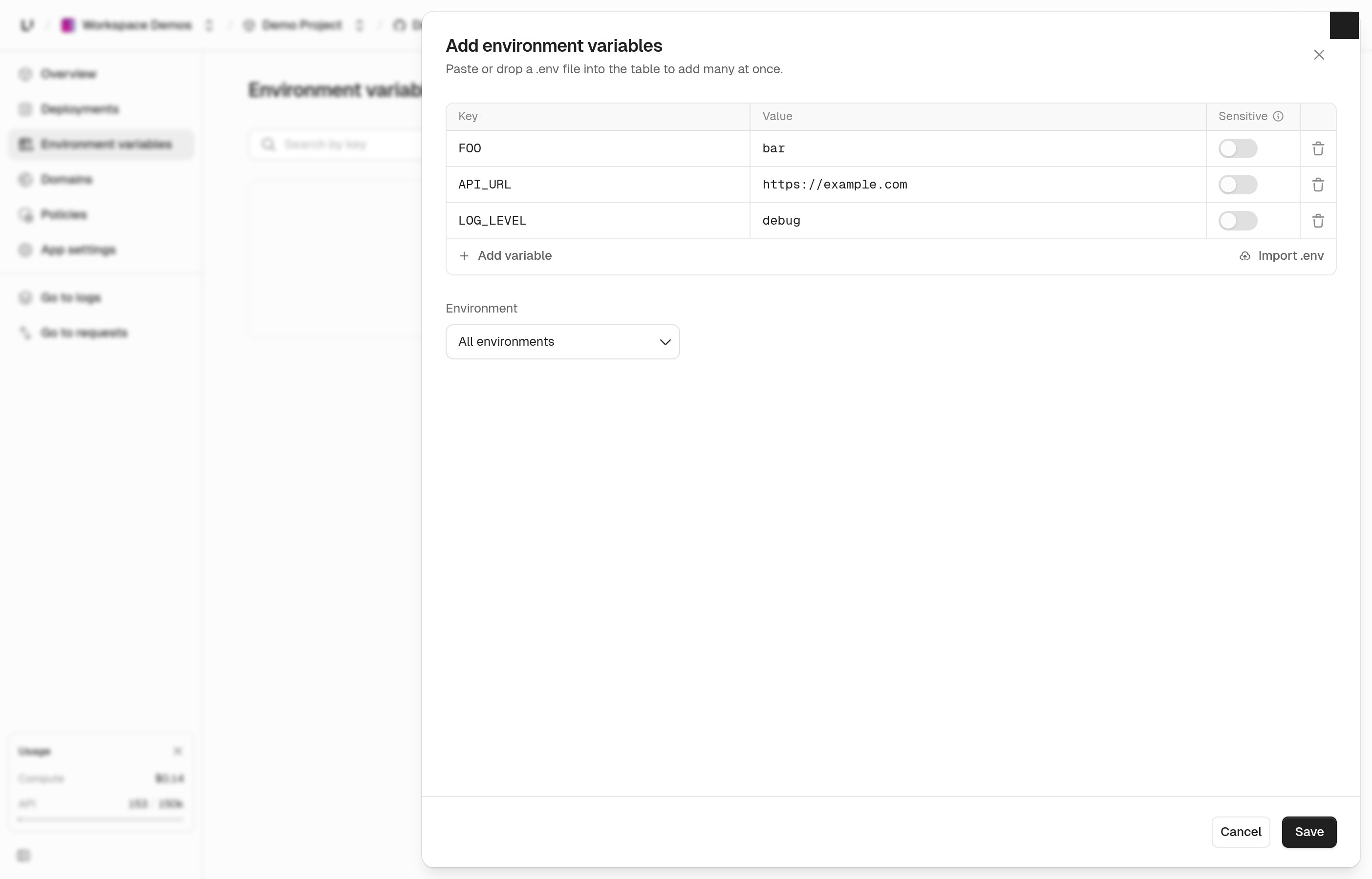 Add environment variables